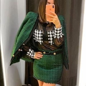NWT Zara Dark Green Tweed Mini Skirt